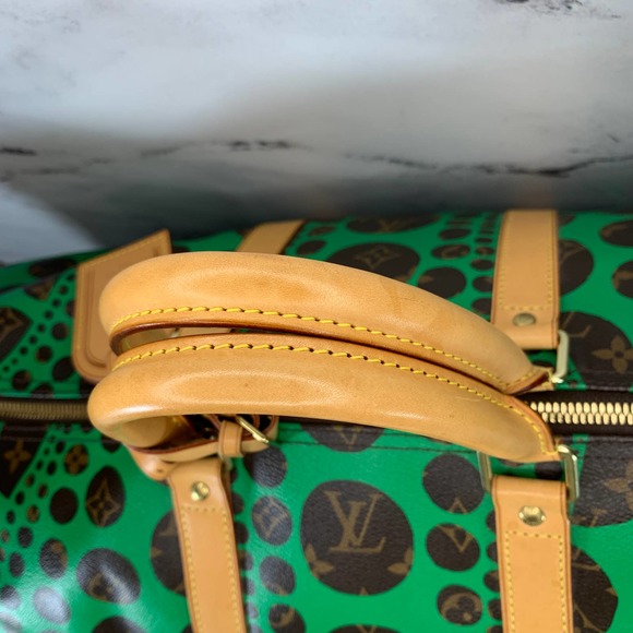 ❌❌ Louis Vuitton Kusama Keepall 55 Green bandouliere travel vintage bag LV RARE - Picture 14 of 15